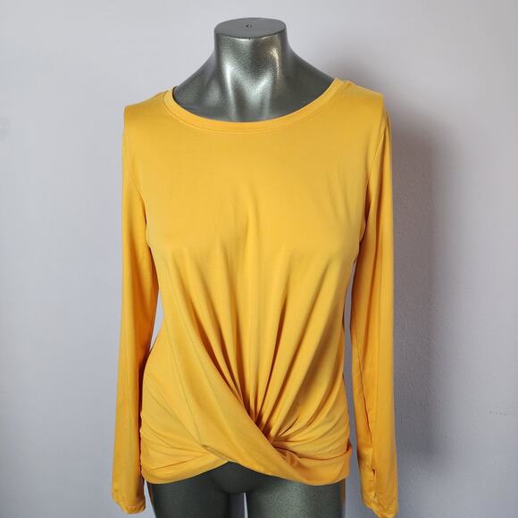 Tahari Sport Yellow Twisted Front Long Sleeve Athletic Top | Womens Small - Picture 1 of 14